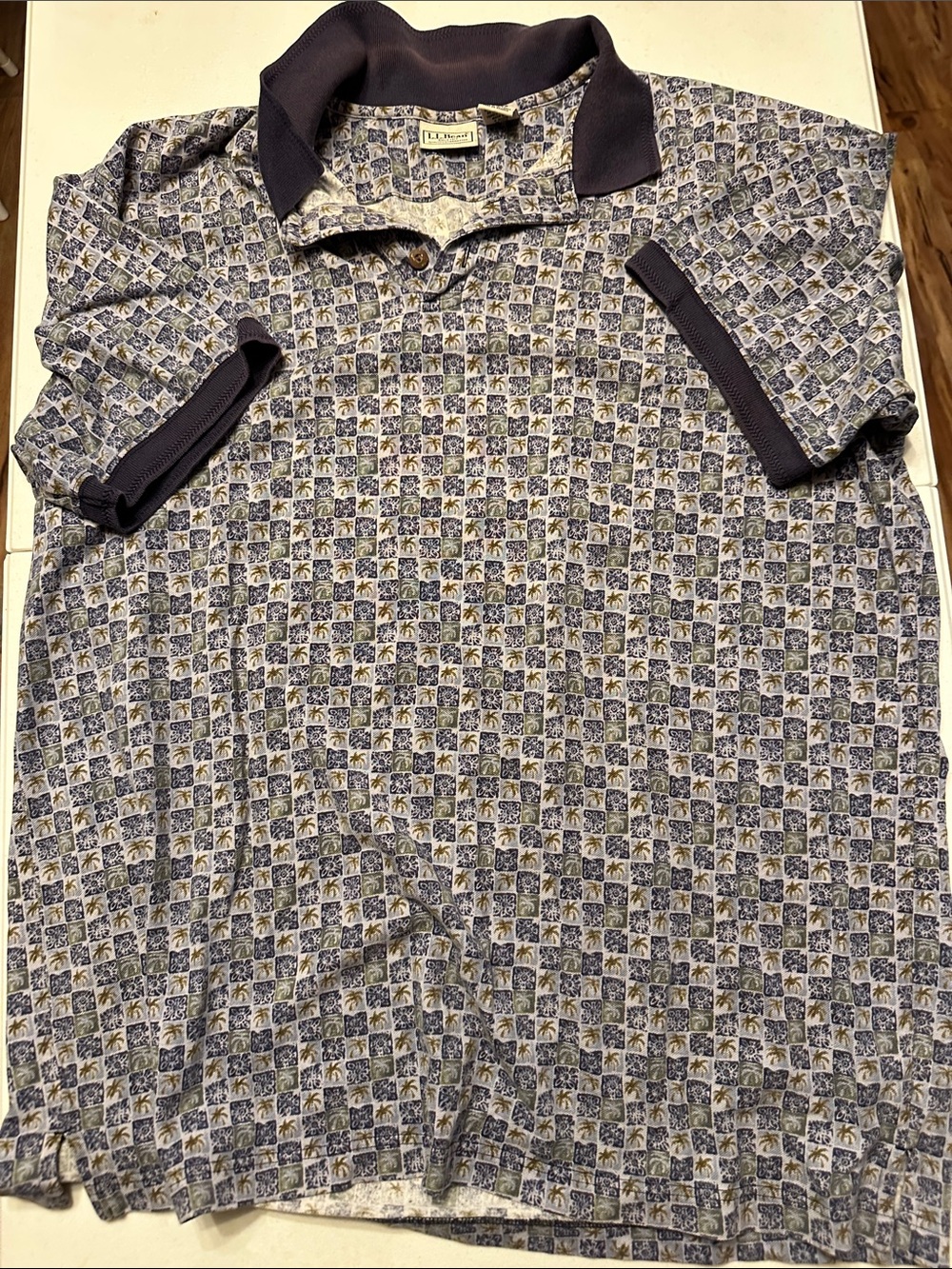 Tommy Bahama Blue and Cream Micro Palm Print Polo